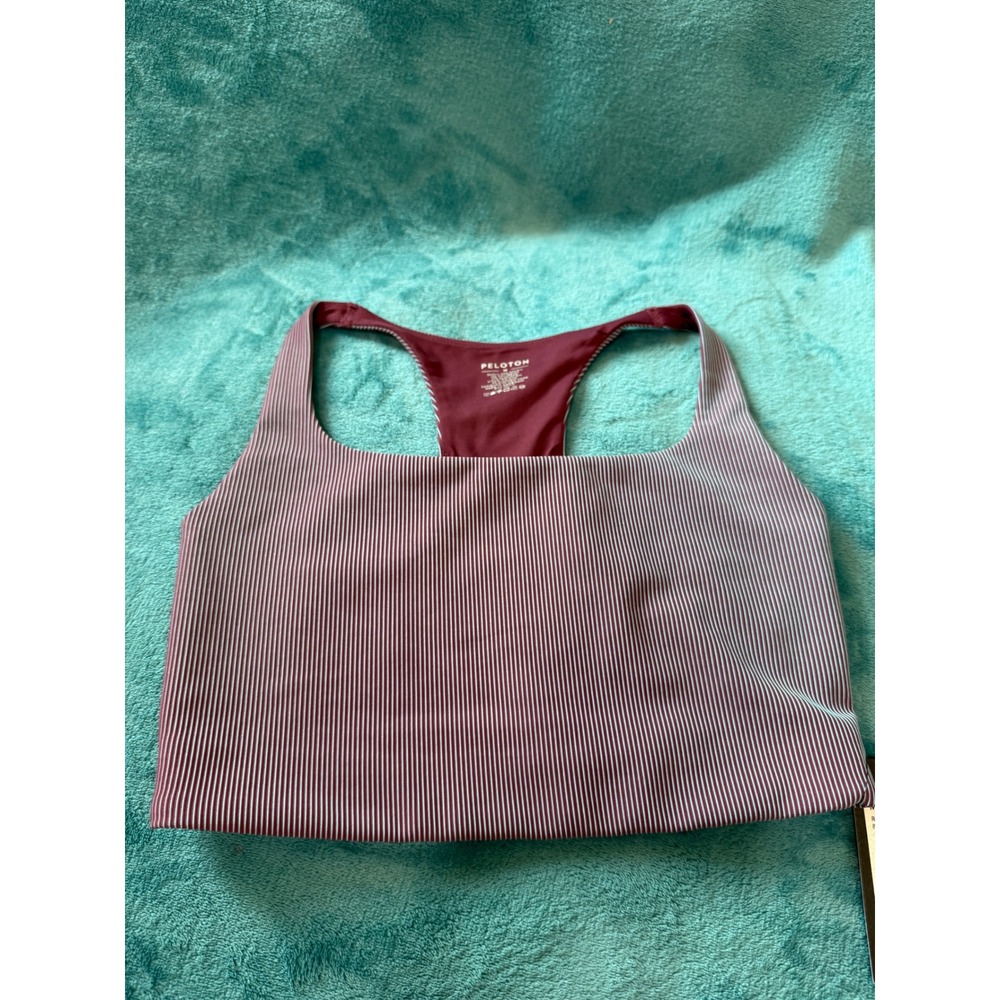 Peloton Rib Square Neck Bra 316 Burgundy Pinstripe Racerback Sports Bra M